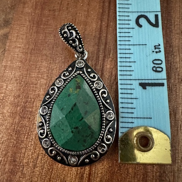 Lia Sophia Midori, teardrop green stone surrounded by clear stones. silver-tone - Picture 2 of 4